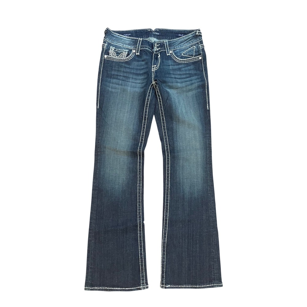 Vigoss Bootcut Jeans Womens 7/8 Blue Cotton Blend Thick Stitch Y2K Western Boho